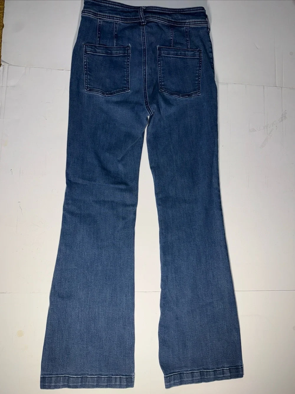 Anthropologie Dark Blue Flare Jeans with Zip Pocket Detail